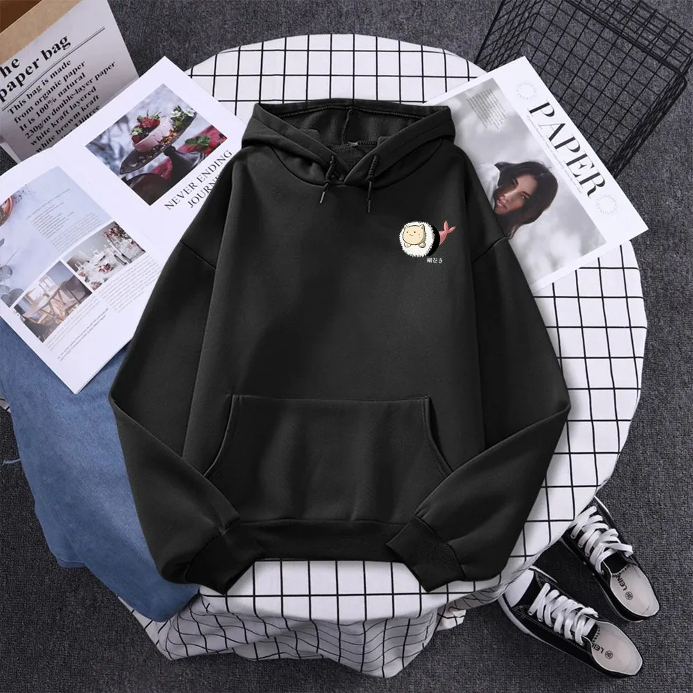Printed Hoodie Women Loose Fleece Sweatshirt Casual O-Neck Streetwear