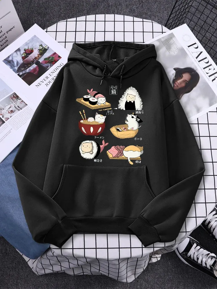 Printed Hoodie Women Loose Fleece Sweatshirt Casual O-Neck Streetwear