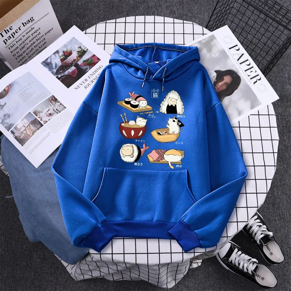 Printed Hoodie Women Loose Fleece Sweatshirt Casual O-Neck Streetwear