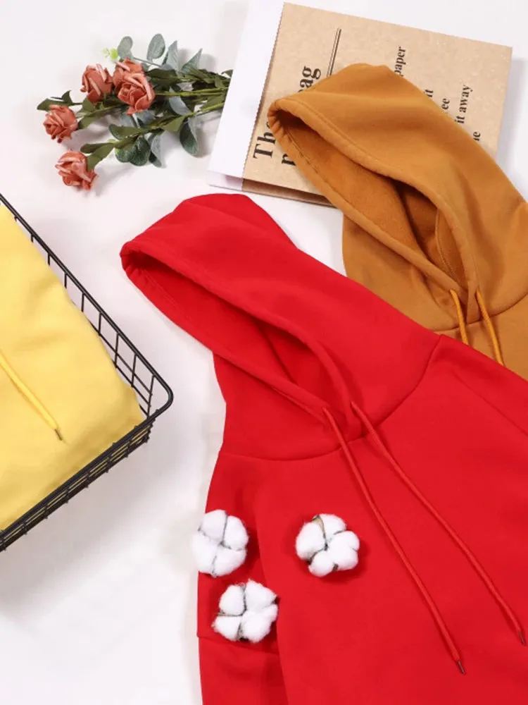 Printed Hoodie Women Loose Fleece Sweatshirt Casual O-Neck Streetwear