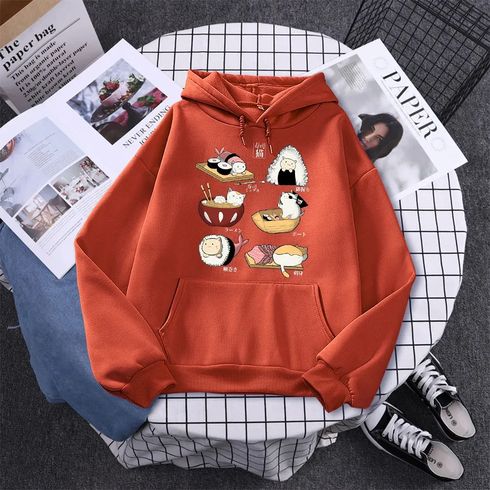 Printed Hoodie Women Loose Fleece Sweatshirt Casual O-Neck Streetwear
