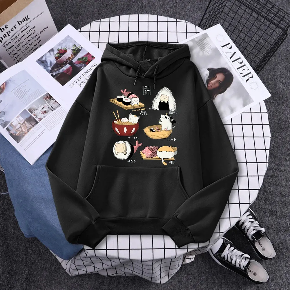 Printed Hoodie Women Loose Fleece Sweatshirt Casual O-Neck Streetwear