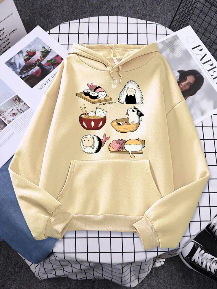 Printed Hoodie Women Loose Fleece Sweatshirt Casual O-Neck Streetwear