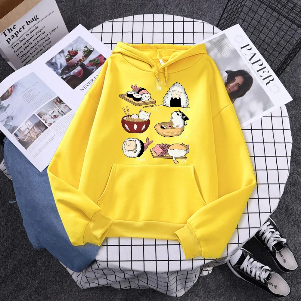 Printed Hoodie Women Loose Fleece Sweatshirt Casual O-Neck Streetwear