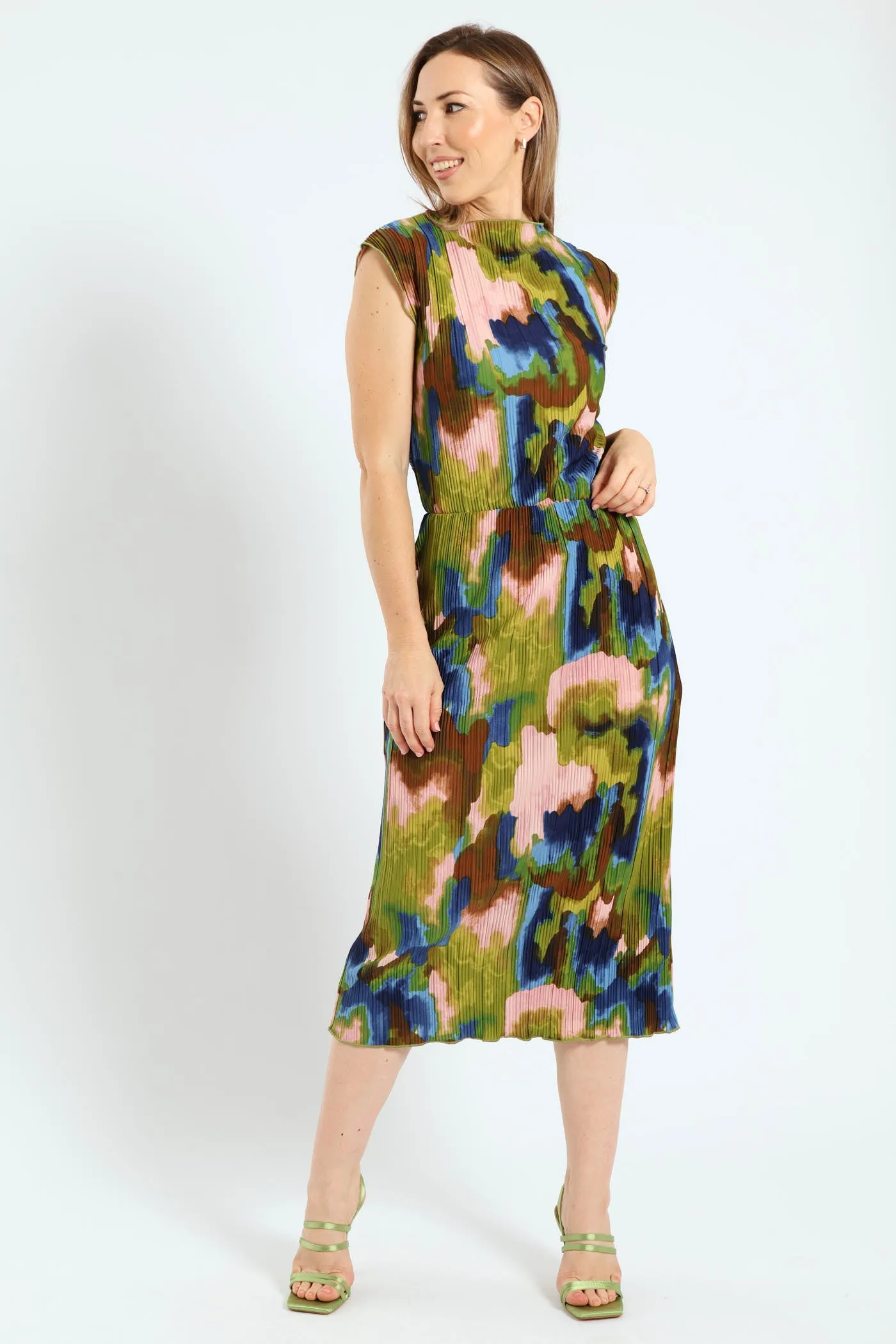 Pull On Plisse Tie-Dye Midi Skirt