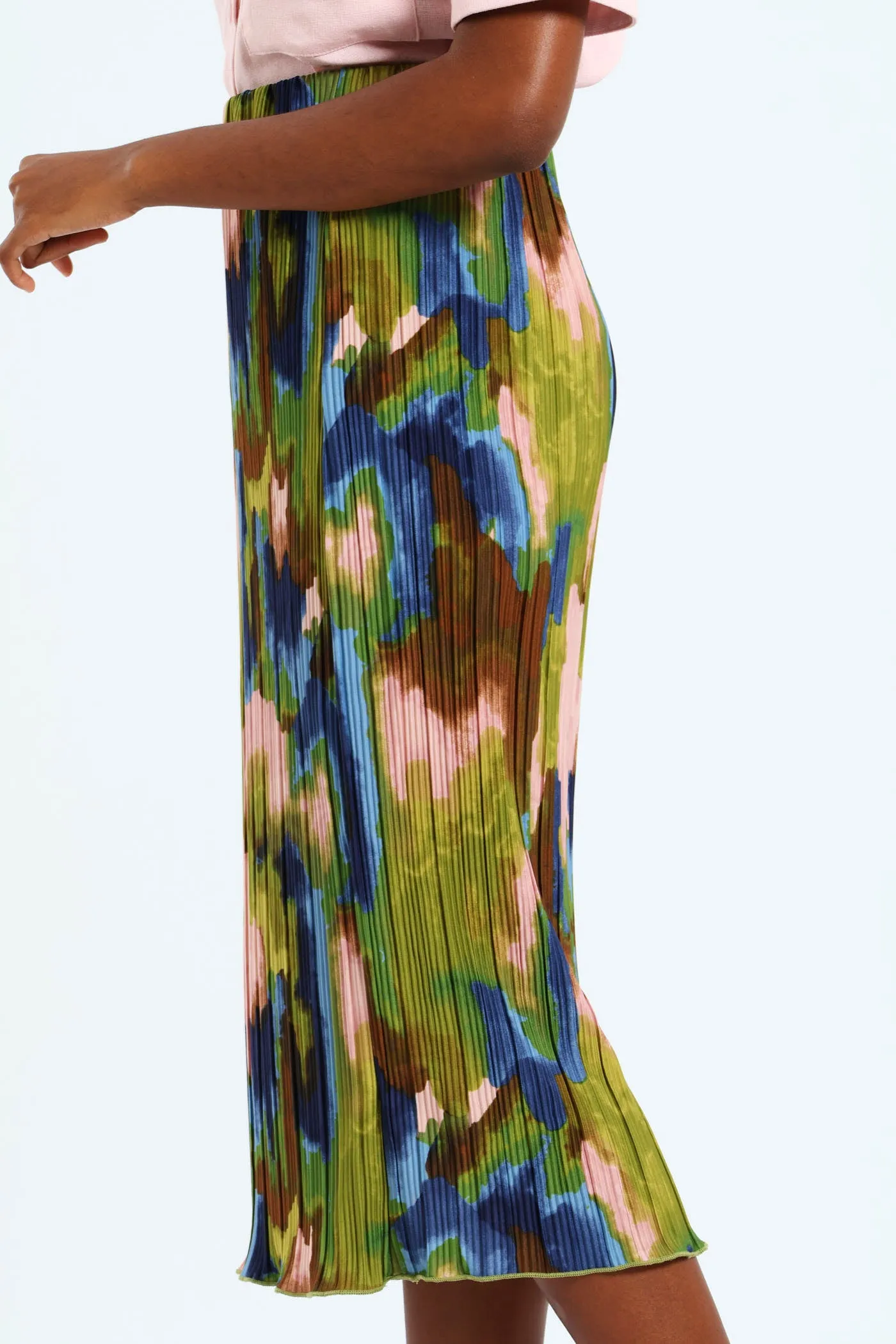 Pull On Plisse Tie-Dye Midi Skirt