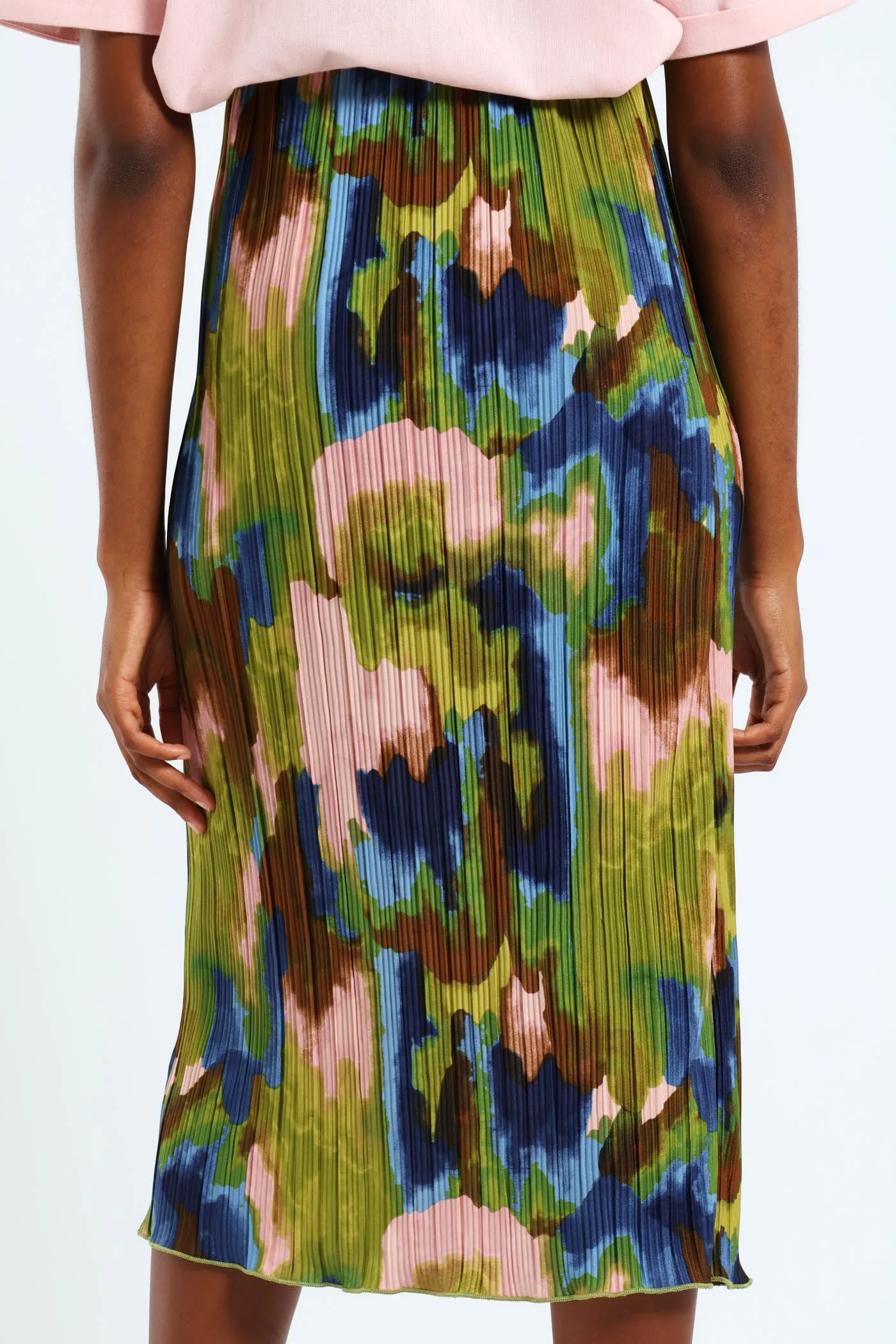 Pull On Plisse Tie-Dye Midi Skirt