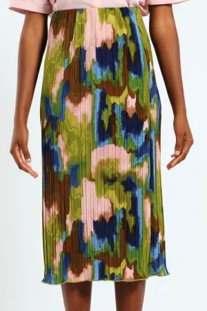 Pull On Plisse Tie-Dye Midi Skirt
