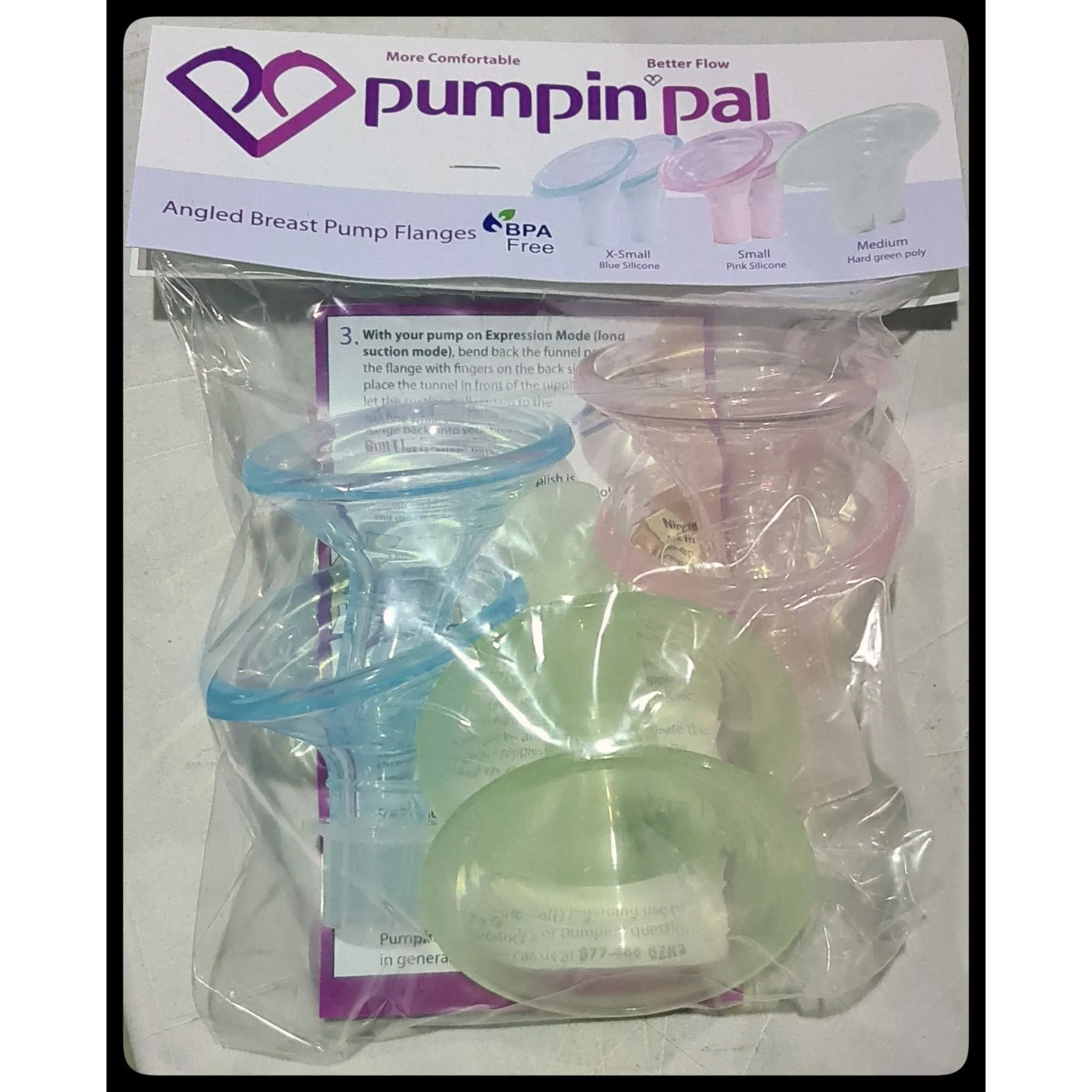Pumpin' Pal Angled Breast Pump Flanges - Set of 3 - Small (XS, S & M)