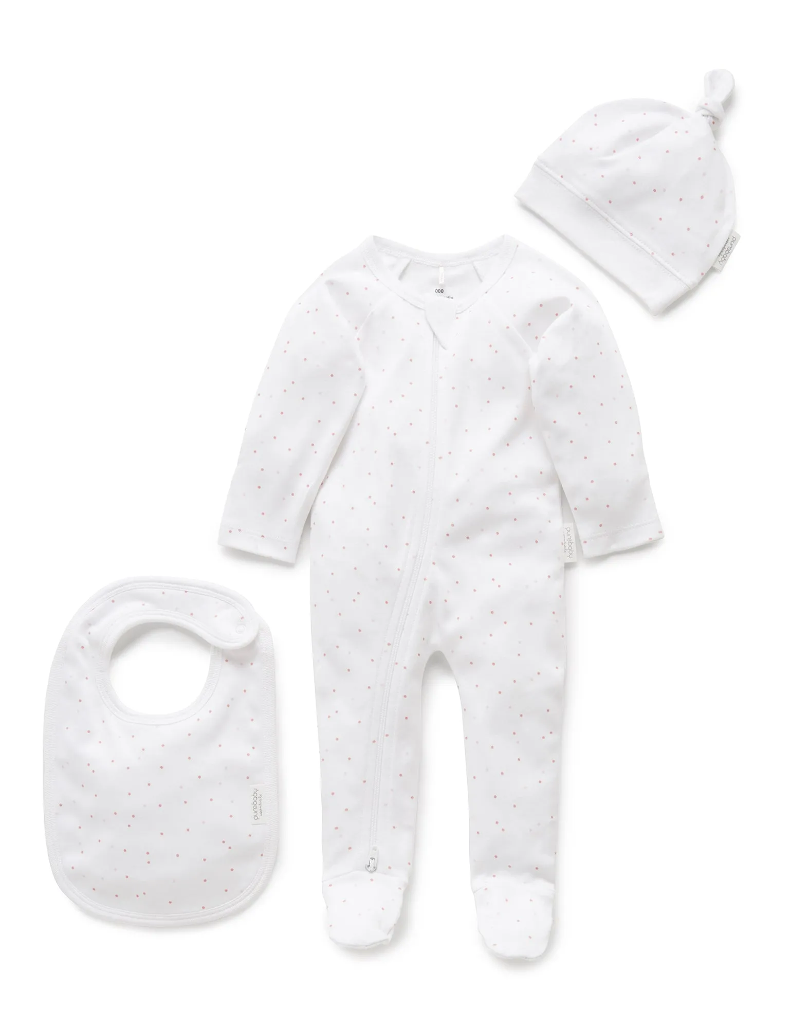 Purebaby Organic 3 Piece Set - Pale Pink Spots