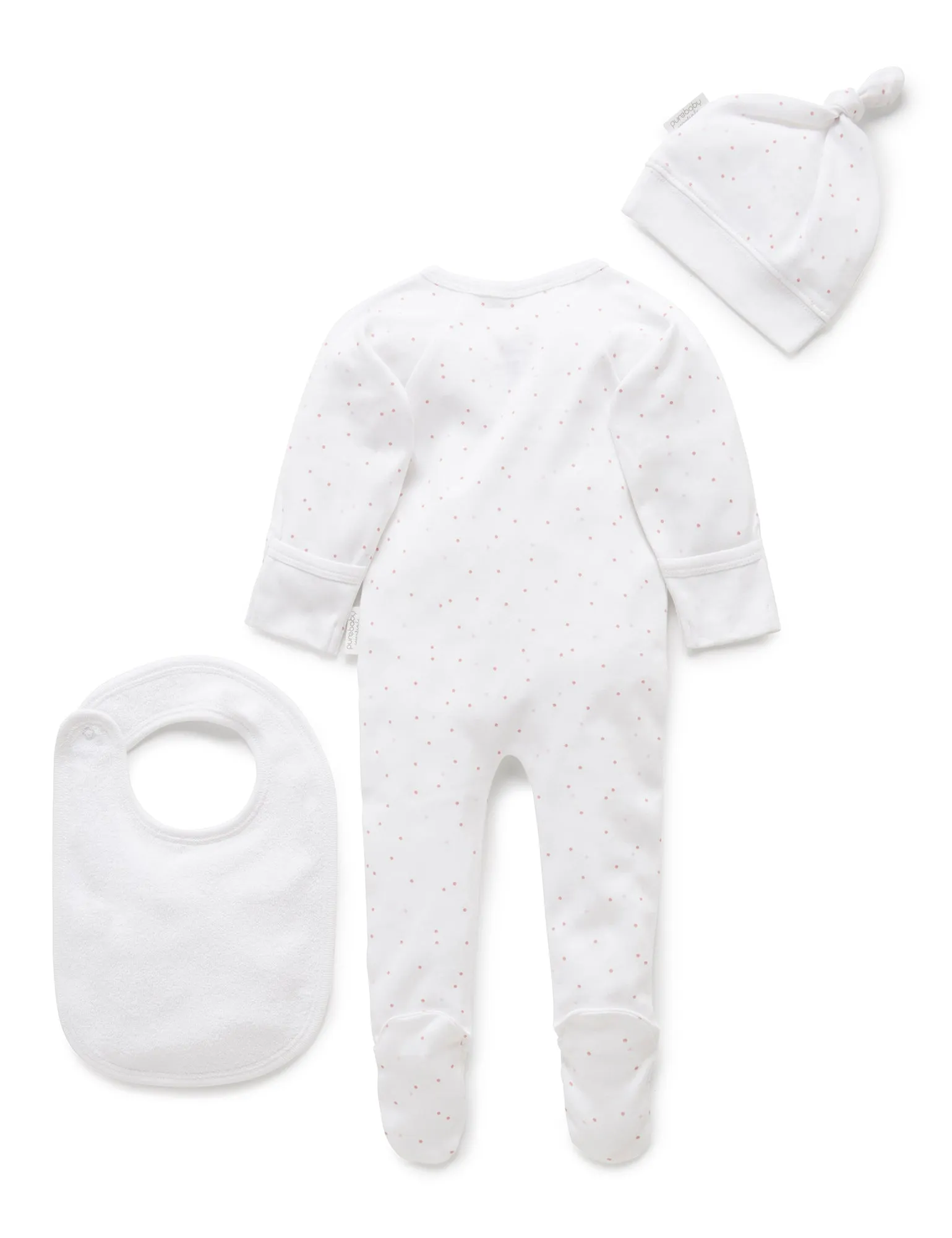 Purebaby Organic 3 Piece Set - Pale Pink Spots