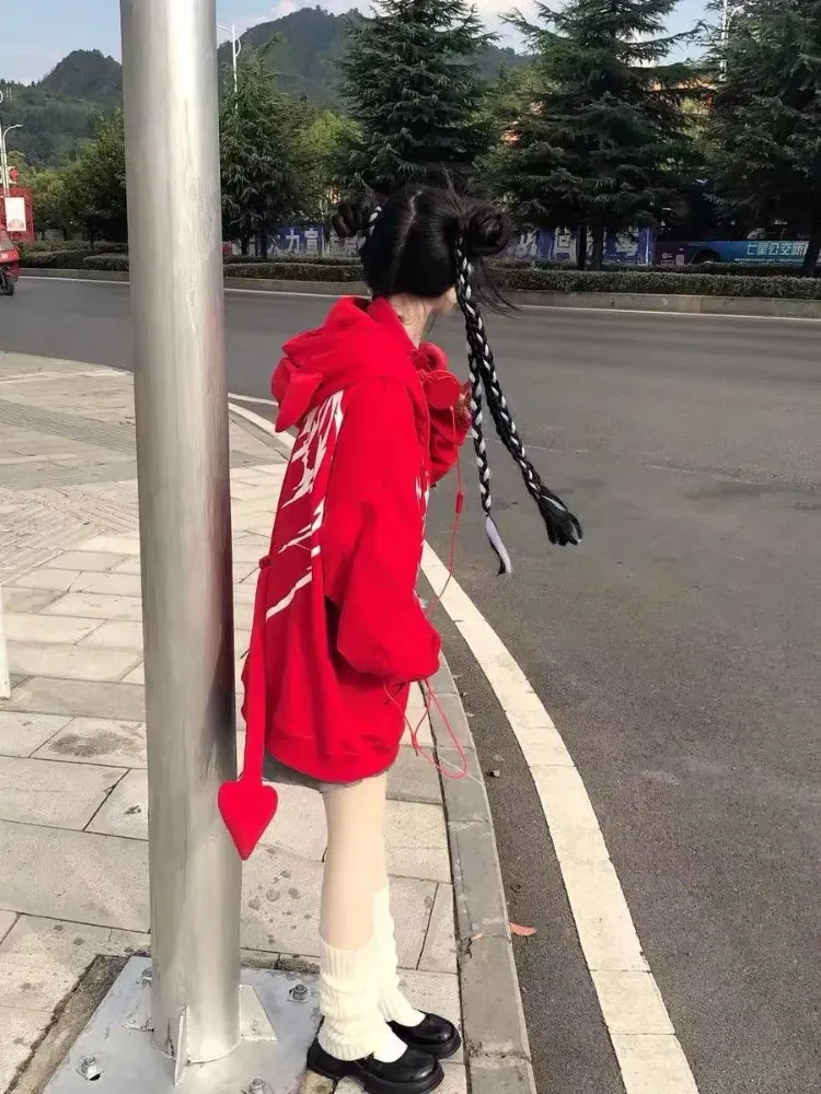 QWEEK Gothic Harajuku Zip Up Hoodies Women Mall Goth Tops Japanese Streetwear Kawaii Hooded Sweatshirt 2022 Autumn Pullovers