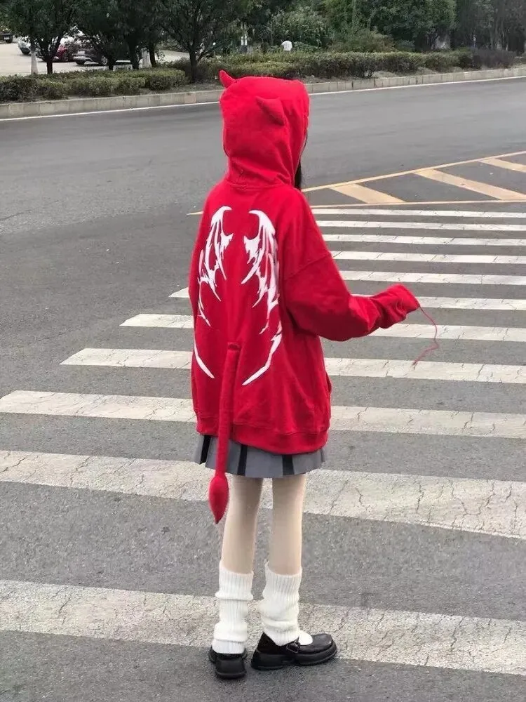 QWEEK Gothic Harajuku Zip Up Hoodies Women Mall Goth Tops Japanese Streetwear Kawaii Hooded Sweatshirt 2022 Autumn Pullovers