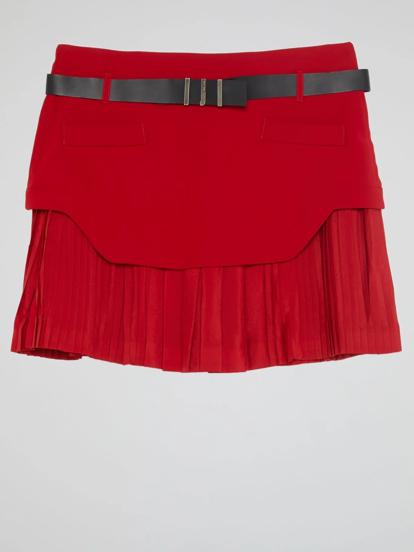 Red Pleated Hem Mini Skirt