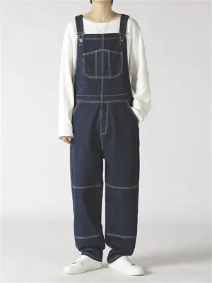 Regular Loose Casual Solid Color Denim Overalls for Men