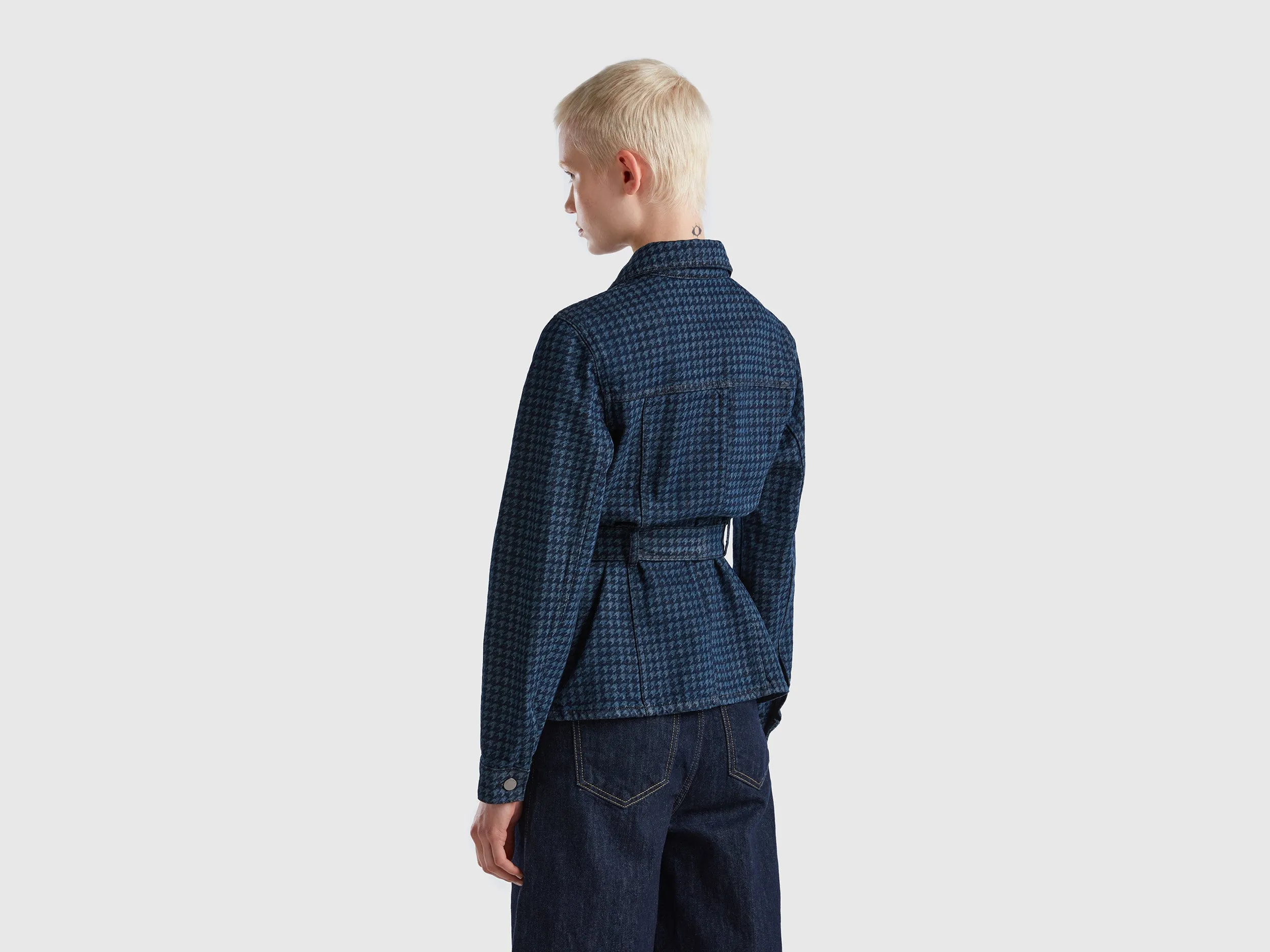 Relaxed Fit Button Down Printed Shacket with Belt