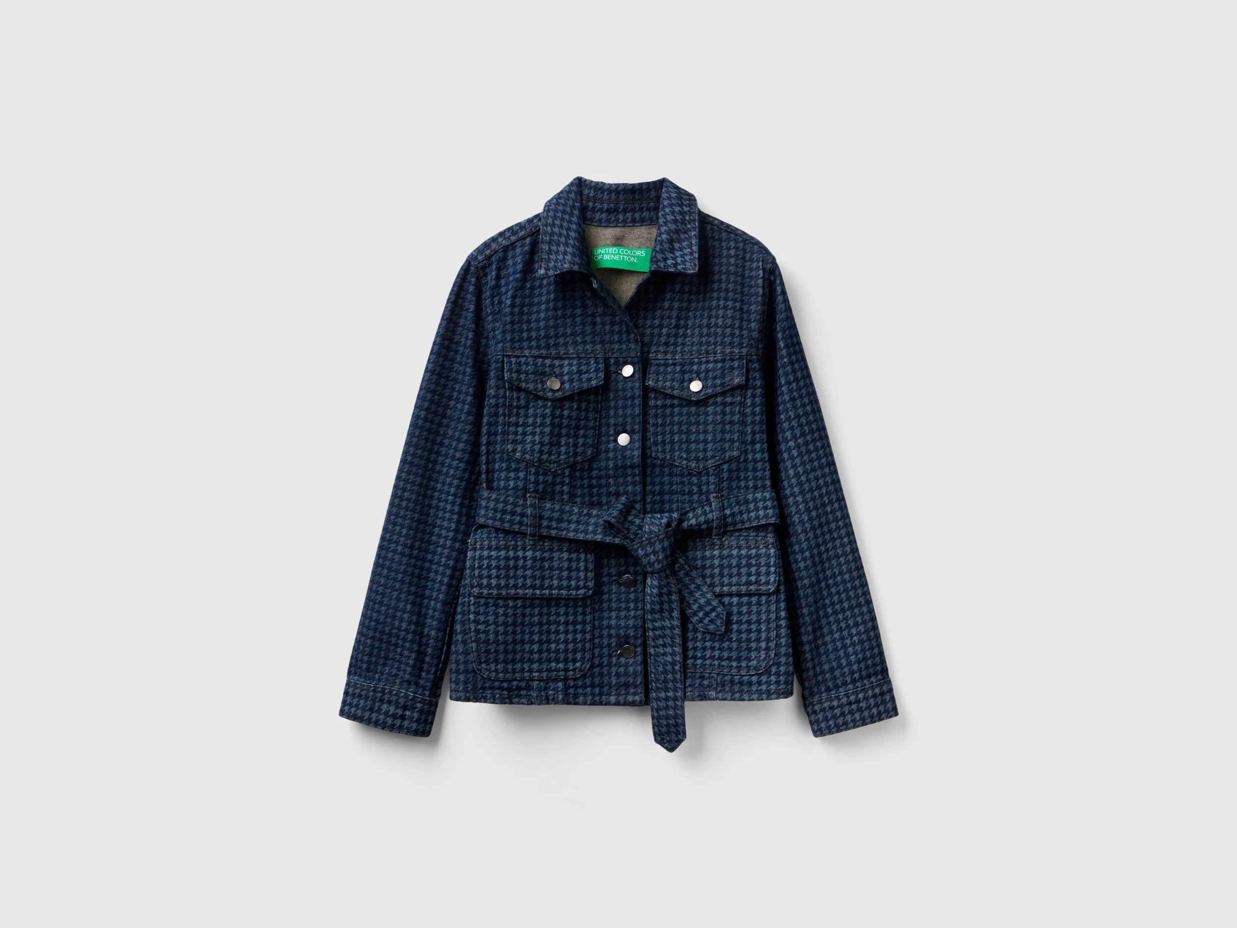 Relaxed Fit Button Down Printed Shacket with Belt