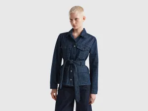 Relaxed Fit Button Down Printed Shacket with Belt