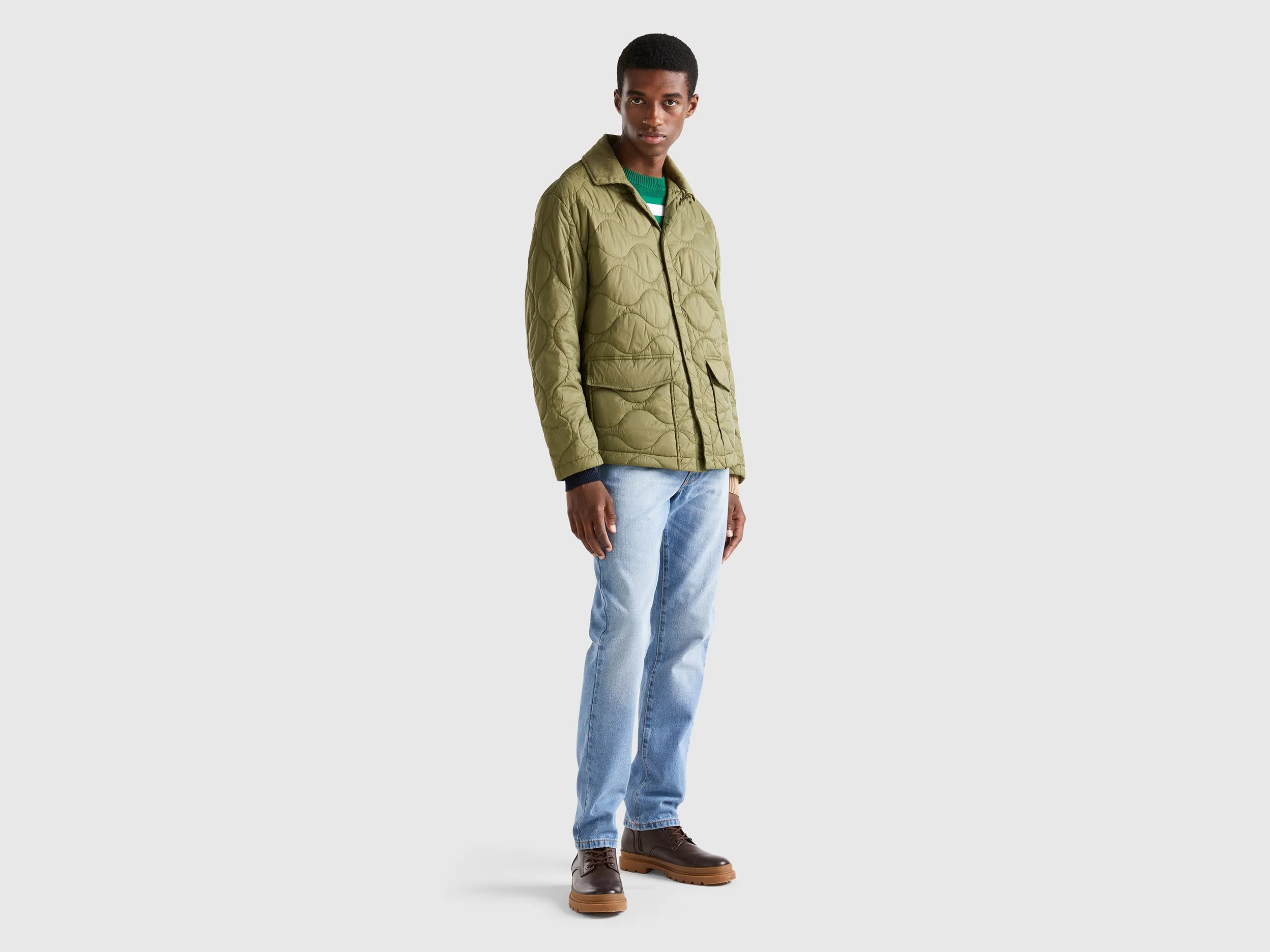Relaxed Fit Button Down Quilted Jacket