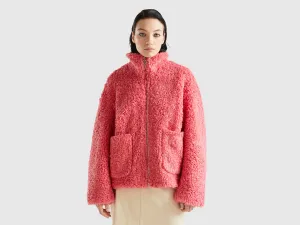 Relaxed Fit Button Down Solid Fleece Jacket