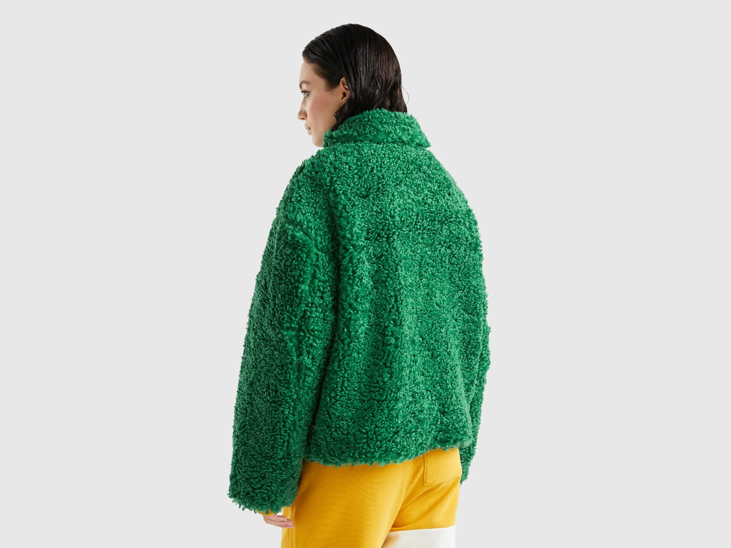 Relaxed Fit Button Down Solid Fleece Jacket
