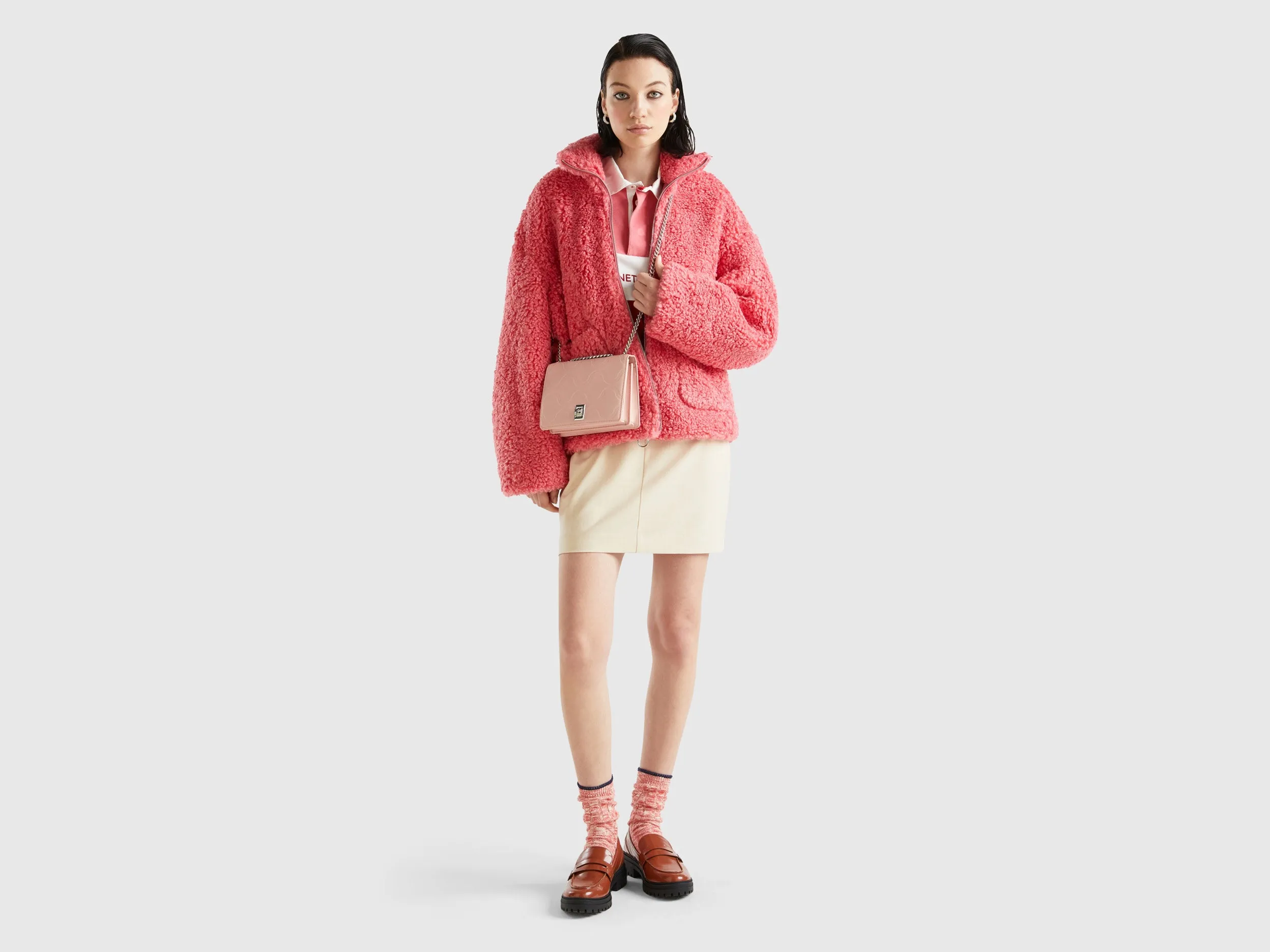 Relaxed Fit Button Down Solid Fleece Jacket