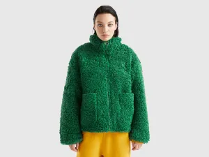 Relaxed Fit Button Down Solid Fleece Jacket