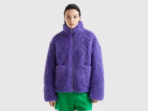 Relaxed Fit Button Down Solid Fleece Jacket