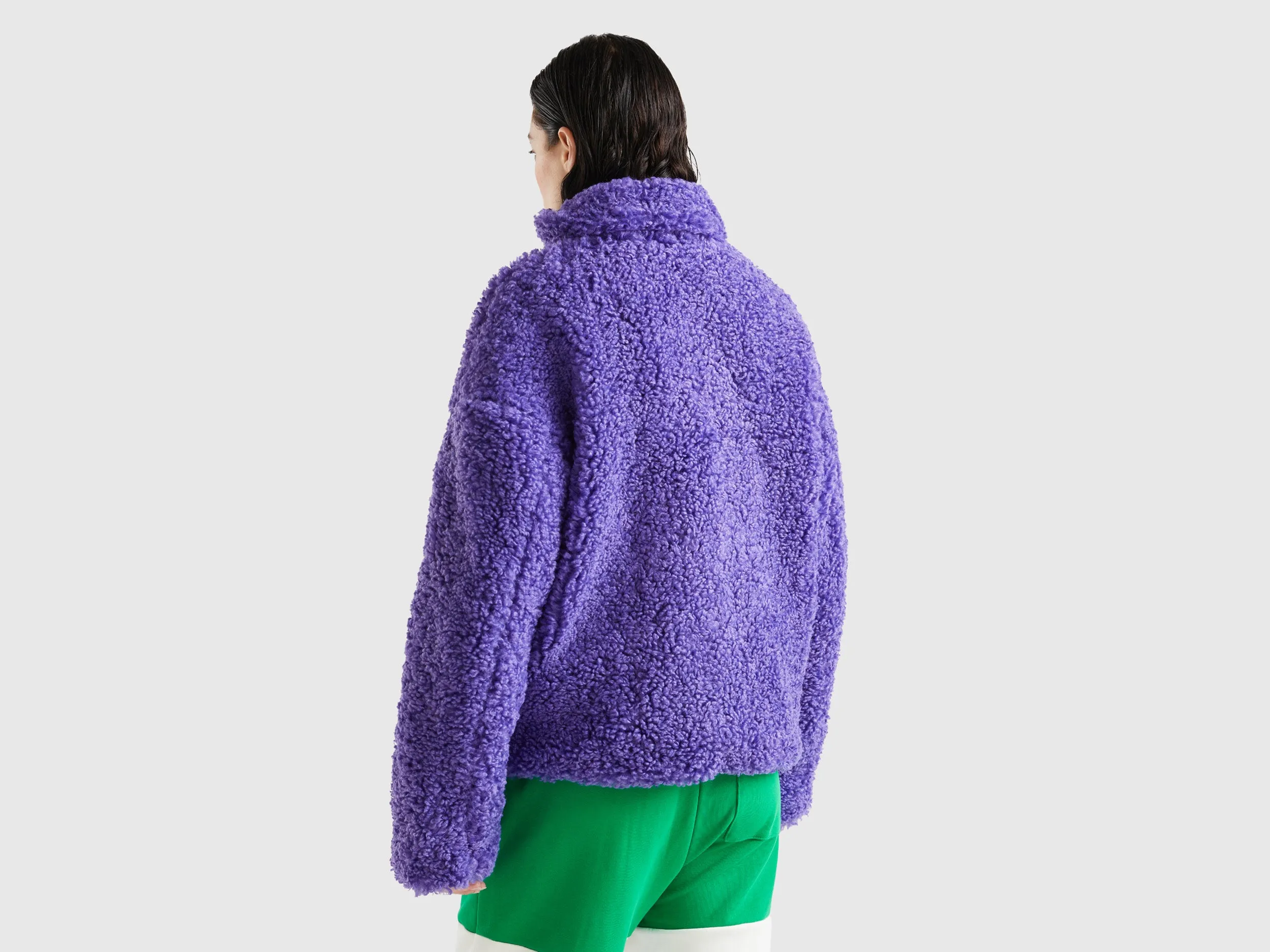 Relaxed Fit Button Down Solid Fleece Jacket