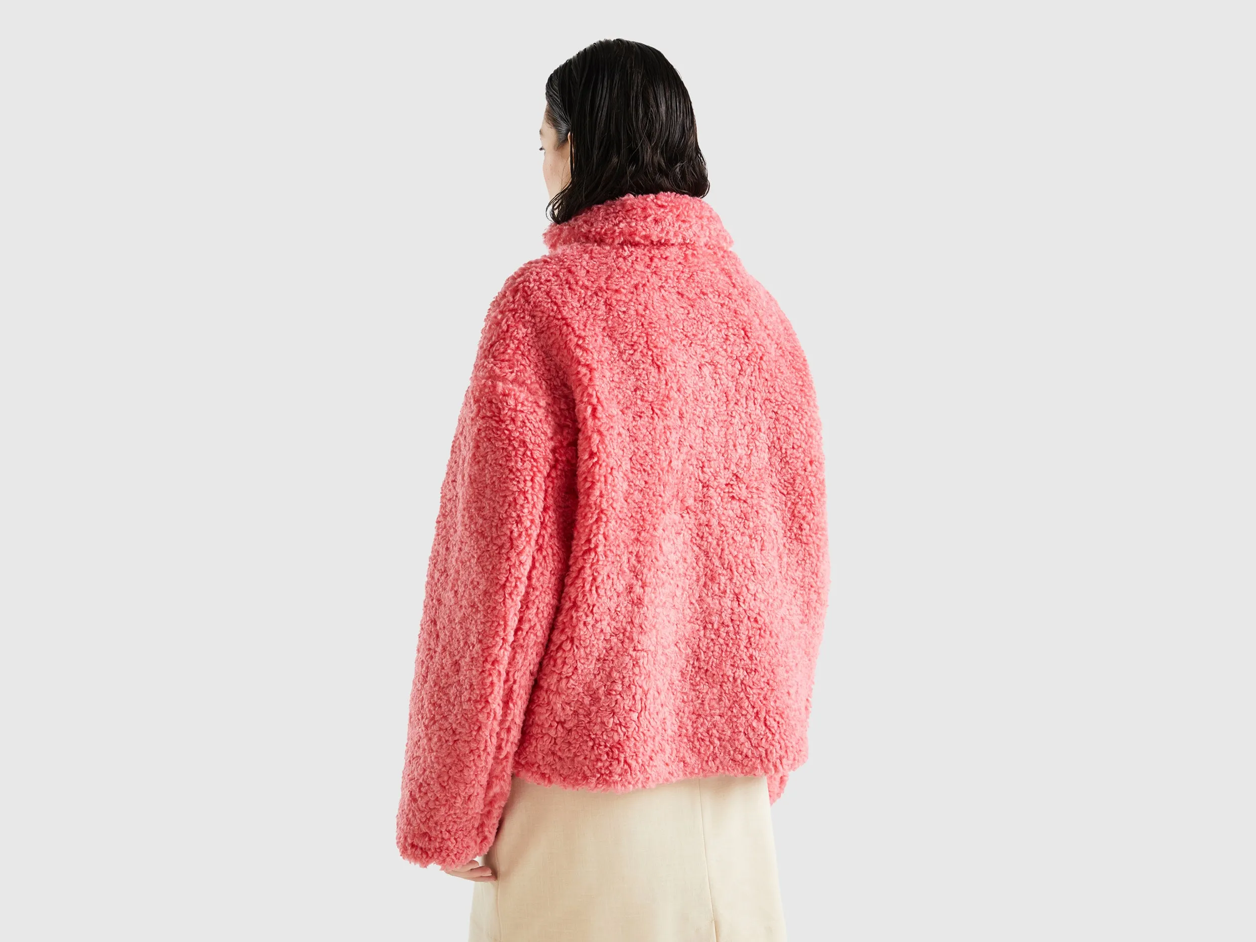 Relaxed Fit Button Down Solid Fleece Jacket