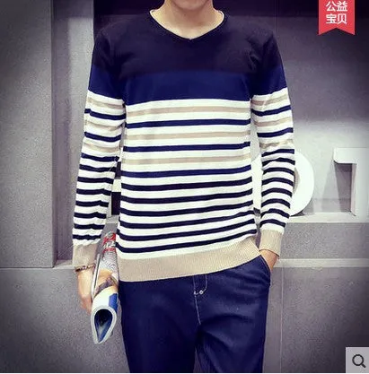 Relaxed-fit sweater pullover male winter knitting brand long sleeve with v-neck fitted sweater jersey size M-XXL