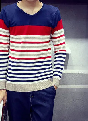 Relaxed-fit sweater pullover male winter knitting brand long sleeve with v-neck fitted sweater jersey size M-XXL