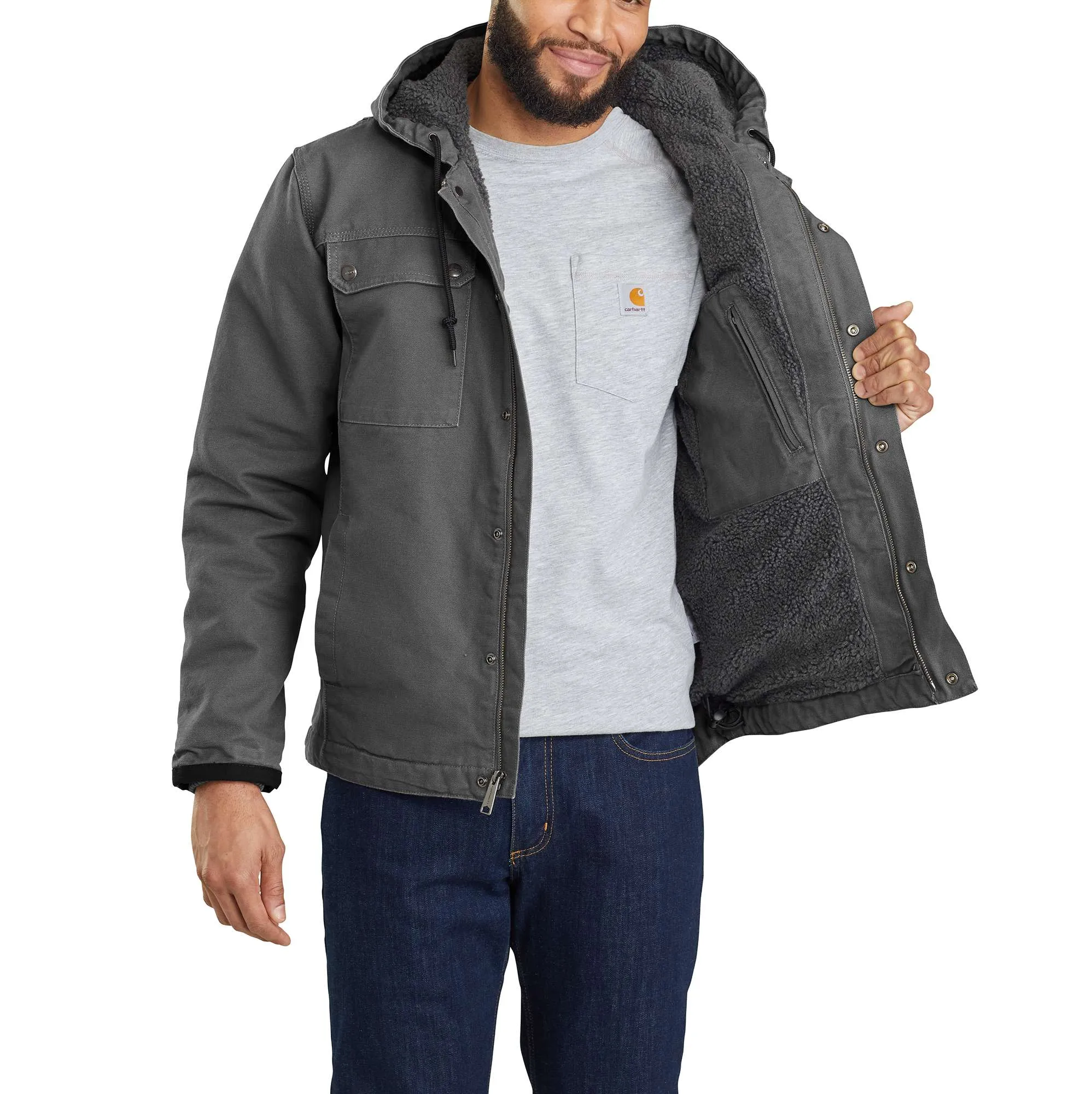 Relaxed Fit Washed Duck Sherpa-Lined Utility Jacket