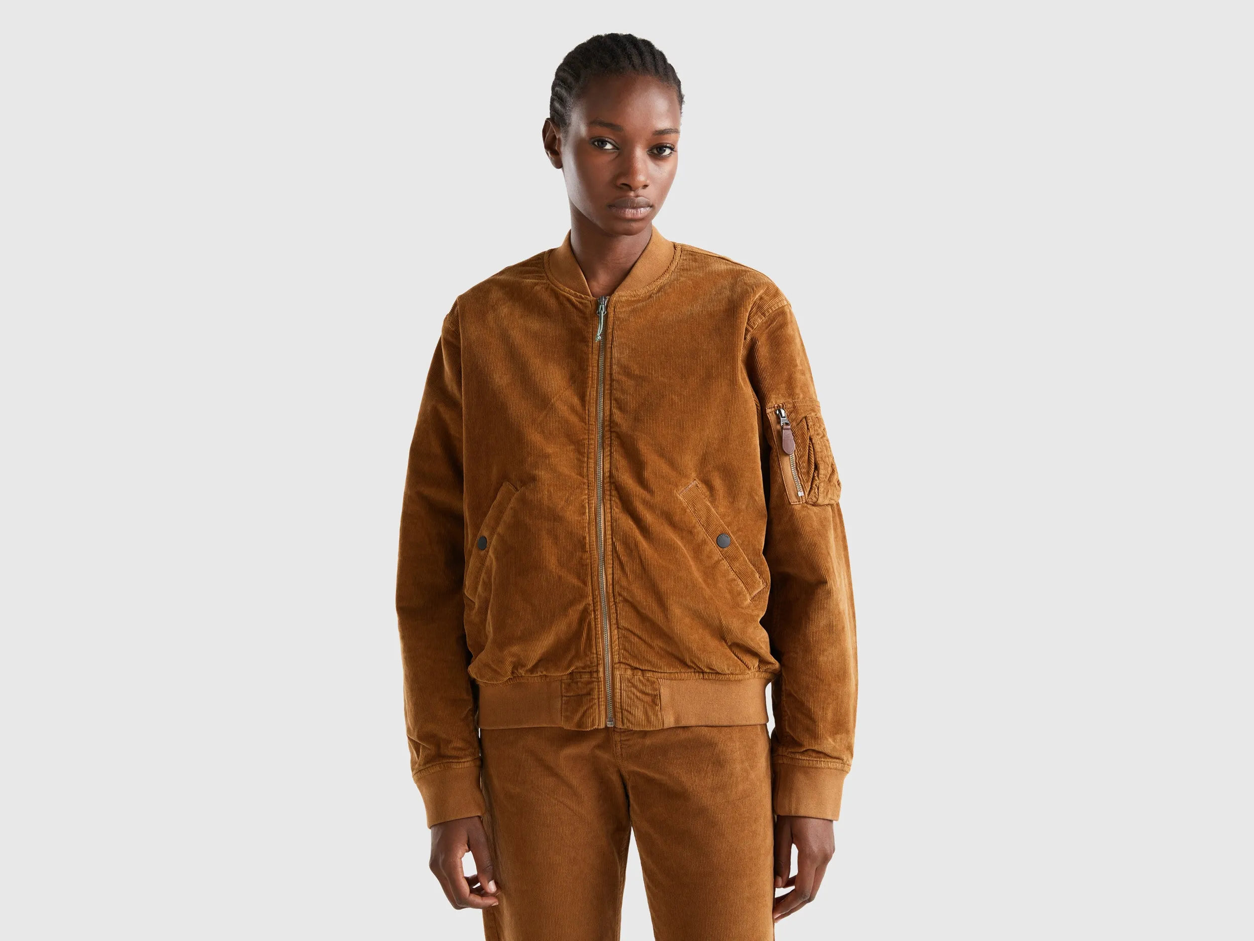 Relaxed Fit Zip Up Solid Bomber Jacket