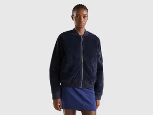 Relaxed Fit Zip Up Solid Bomber Jacket