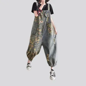 Retro boho fashion baggy women's denim dungaree