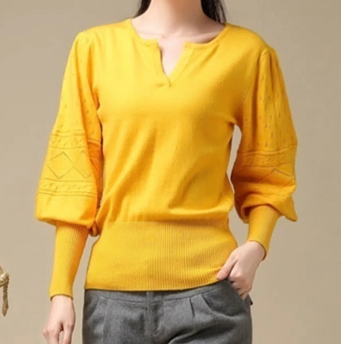 Retro Lantern Sleeve Cashmere Sweater