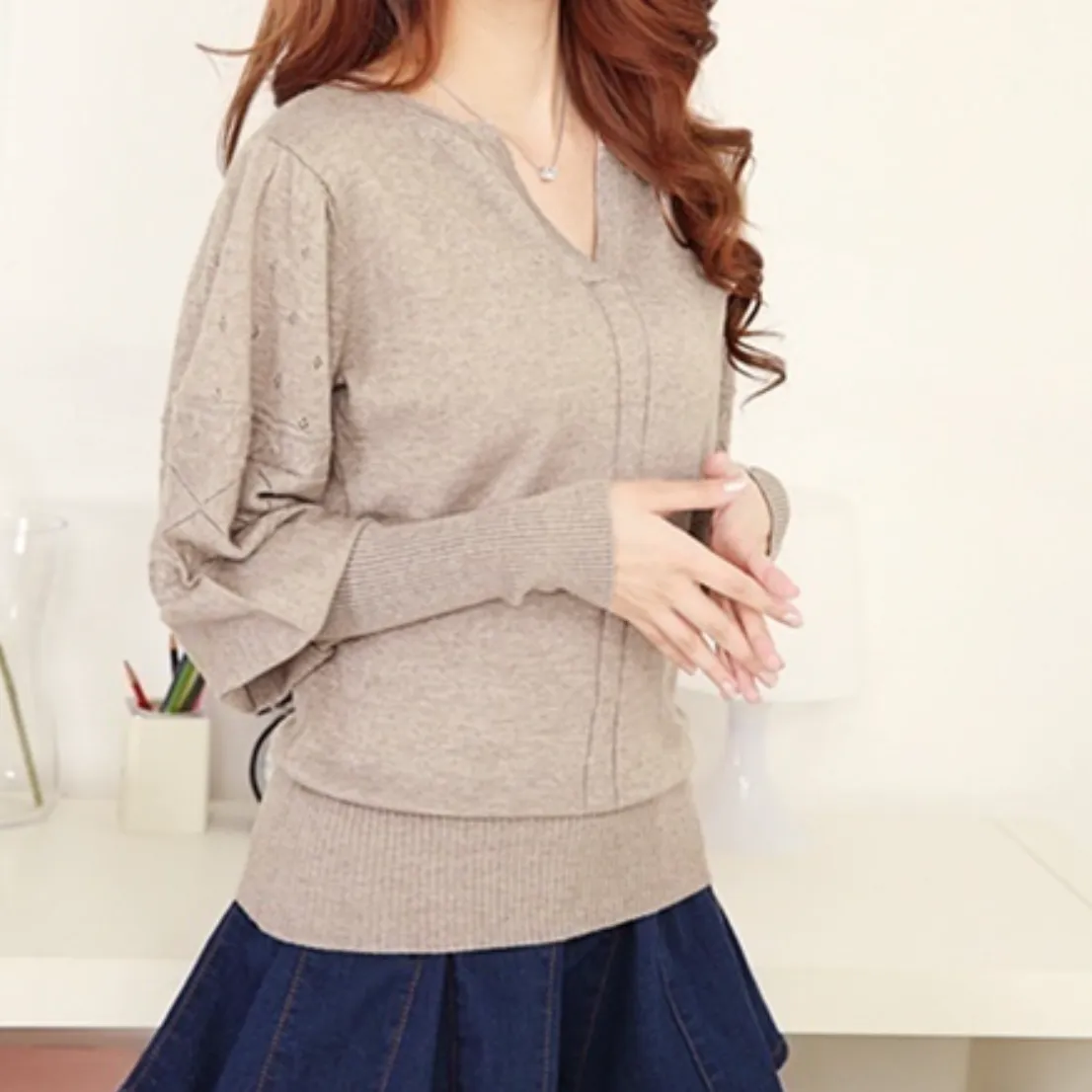 Retro Lantern Sleeve Cashmere Sweater