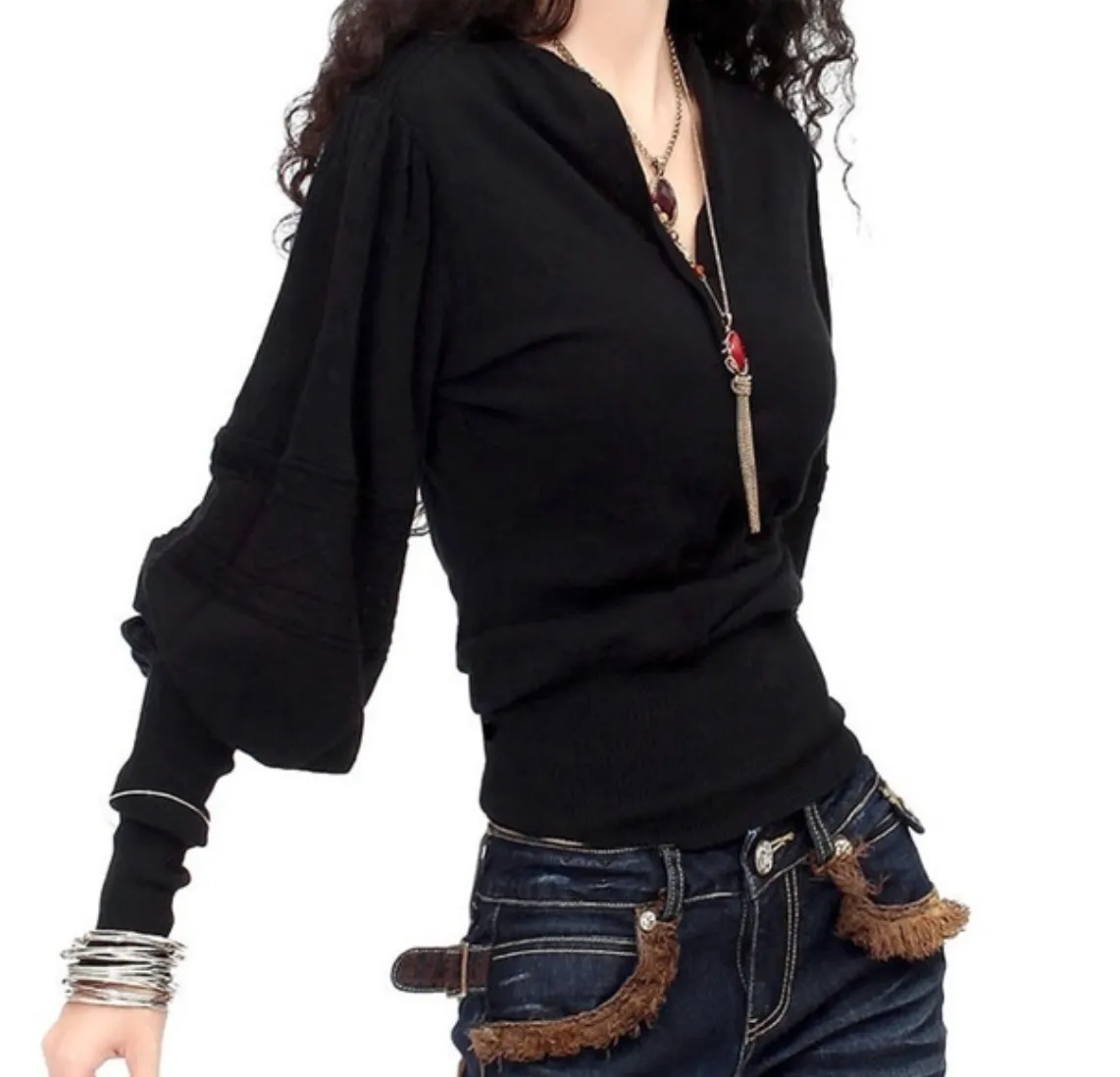 Retro Lantern Sleeve Cashmere Sweater
