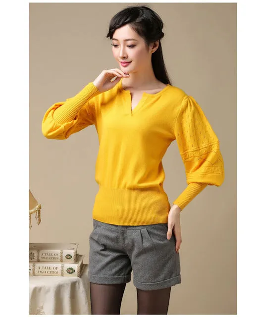 Retro Lantern Sleeve Cashmere Sweater