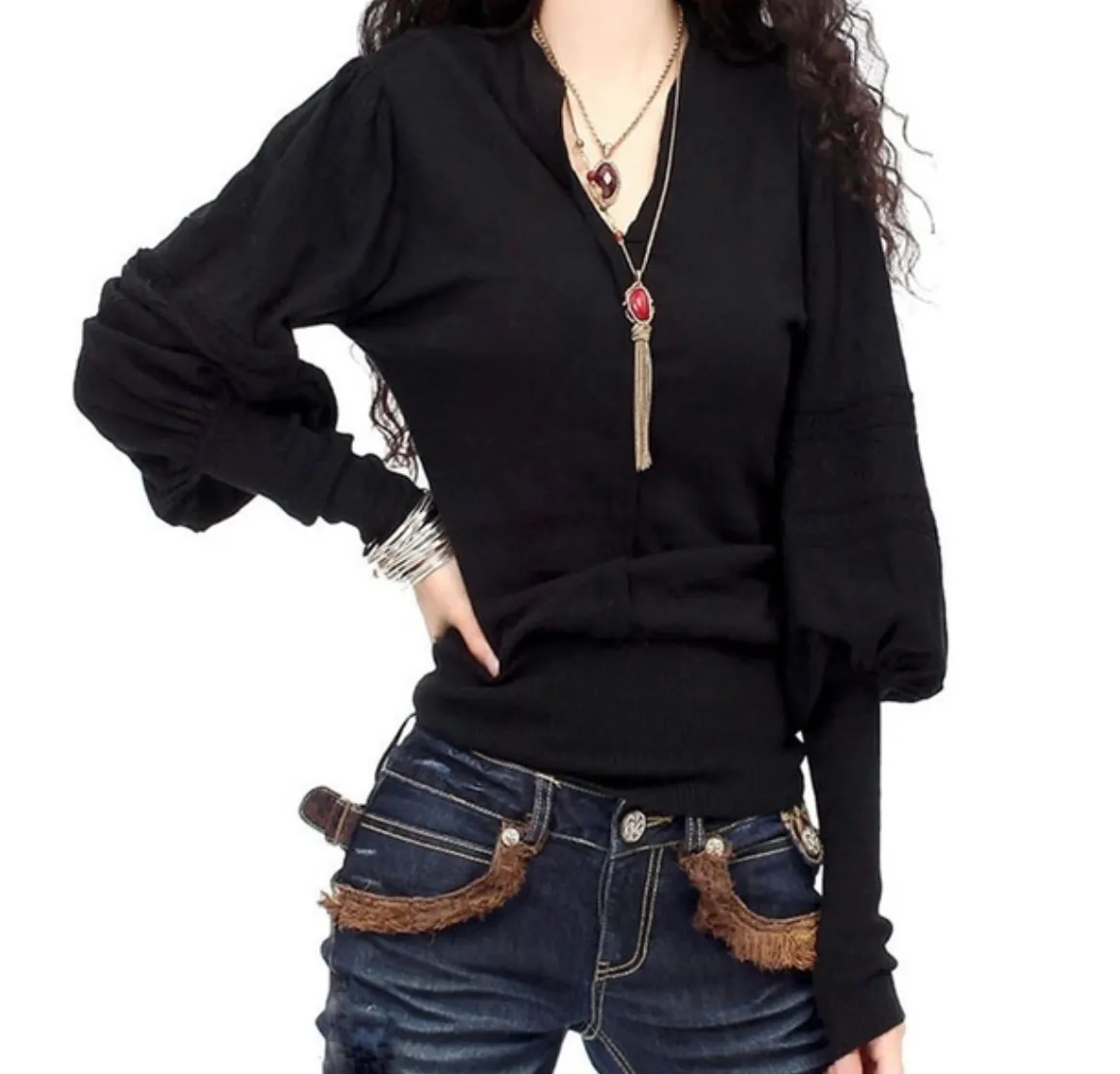 Retro Lantern Sleeve Cashmere Sweater