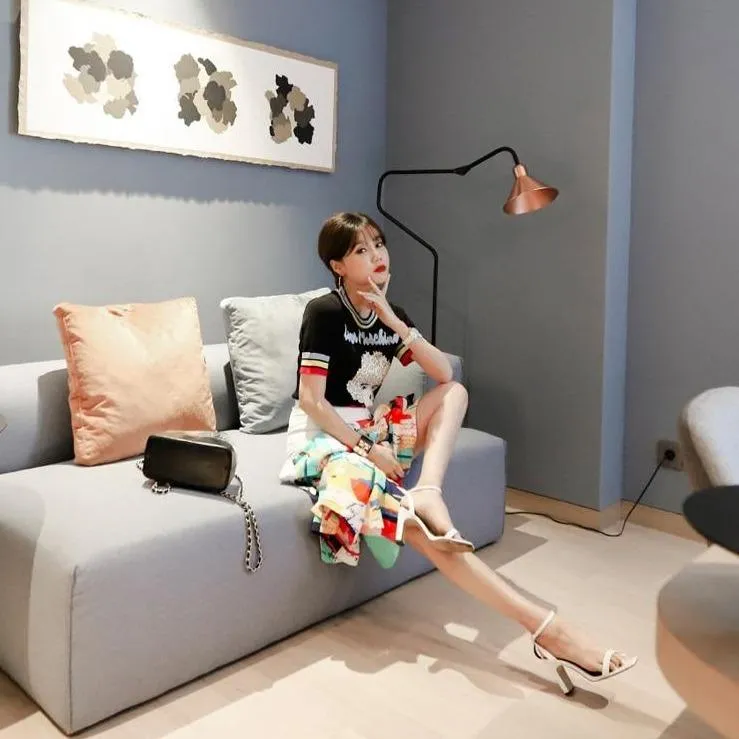 Retro Love Machine Rainbow Women's Tops Jacquard Short Sleeve Pullover Summer Female Girls Knitted Top Striped Sweater