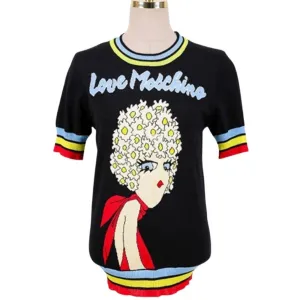 Retro Love Machine Rainbow Women's Tops Jacquard Short Sleeve Pullover Summer Female Girls Knitted Top Striped Sweater