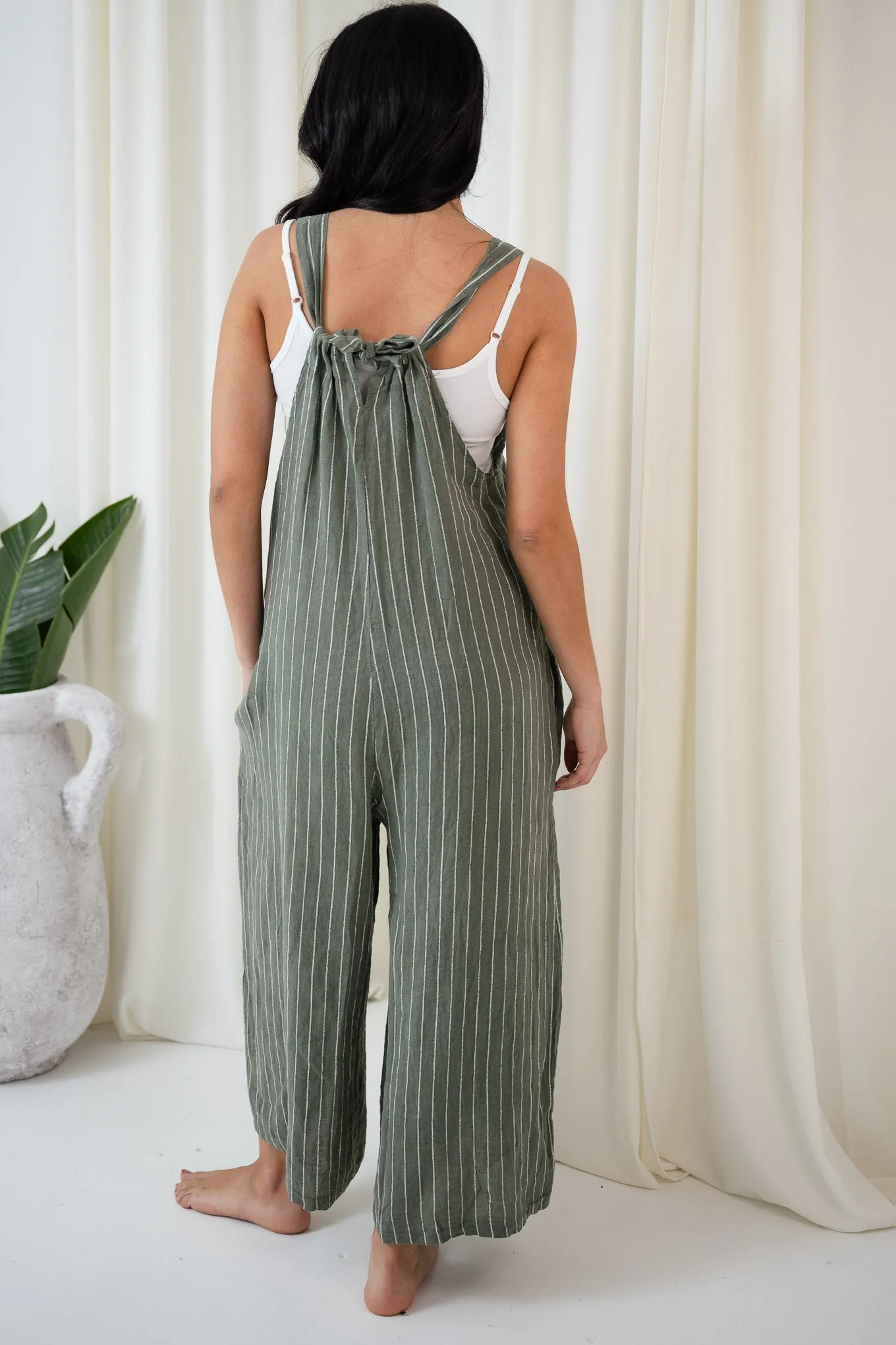 Salvatore Pinstripe Overalls | Khaki