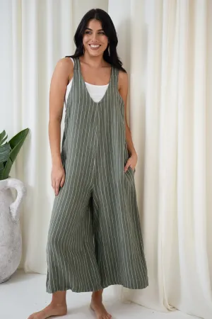 Salvatore Pinstripe Overalls | Khaki