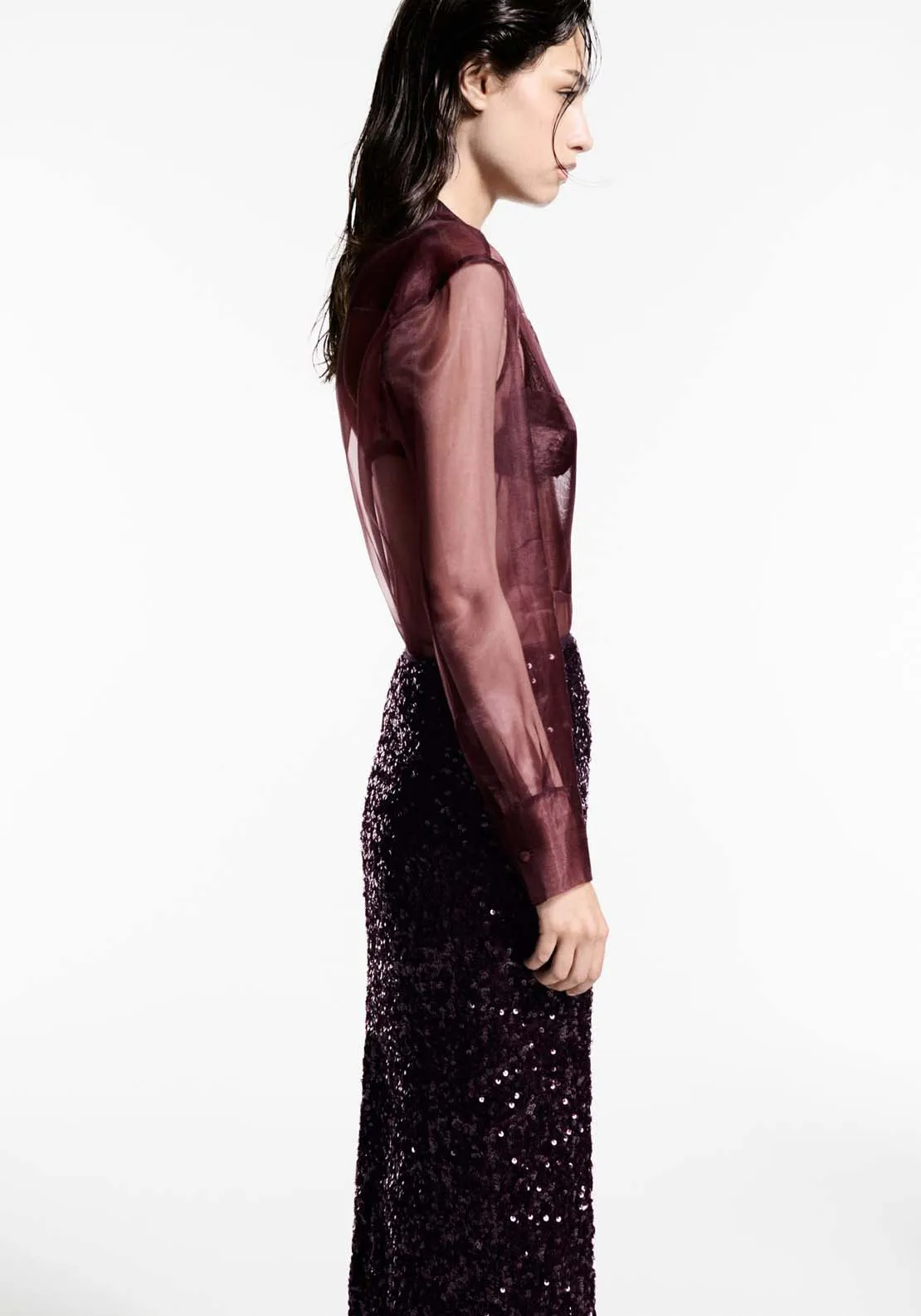 Sequin midi skirt - Dark Red
