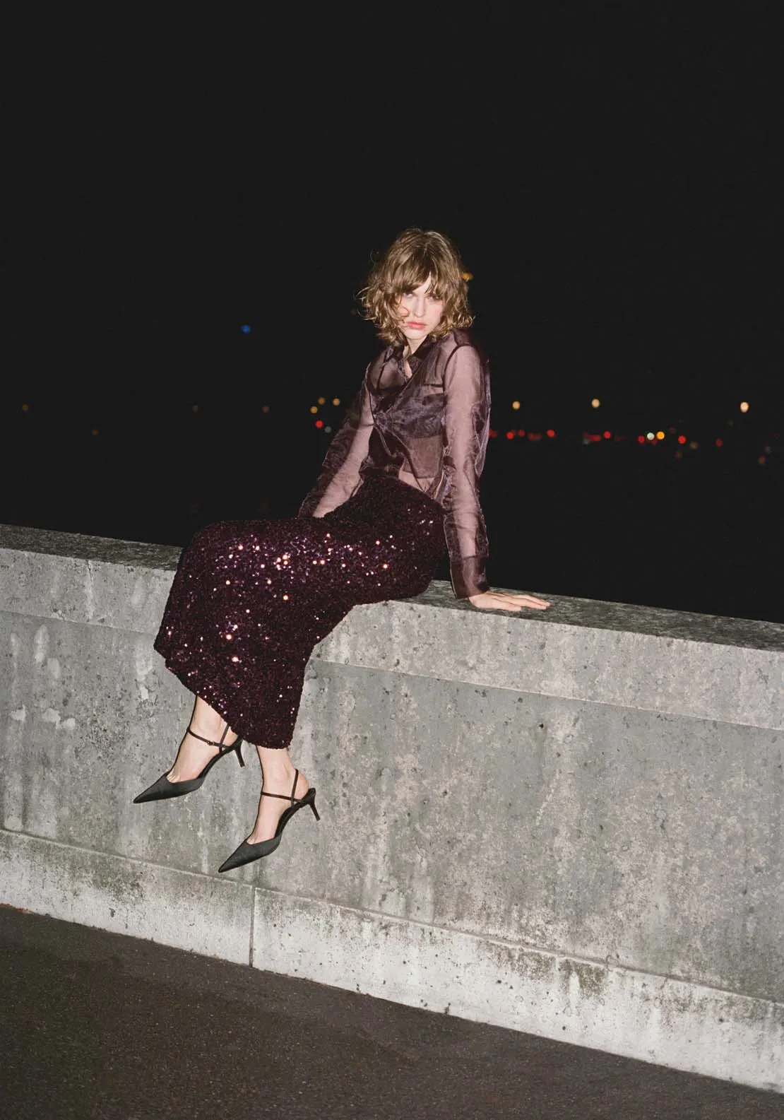 Sequin midi skirt - Dark Red