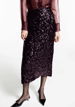 Sequin midi skirt - Dark Red