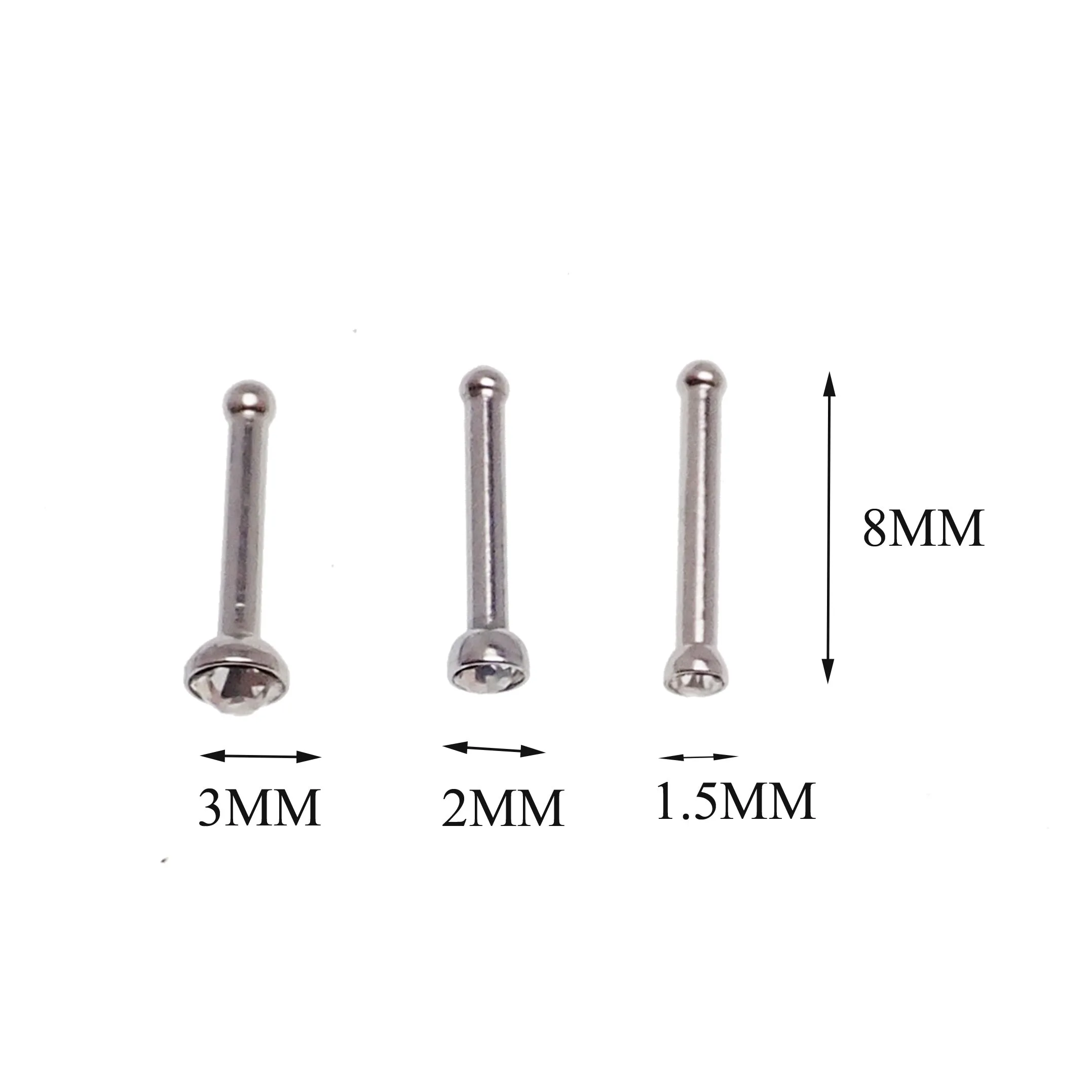 Set of 6 CZ Steel Nose Studs 18g
