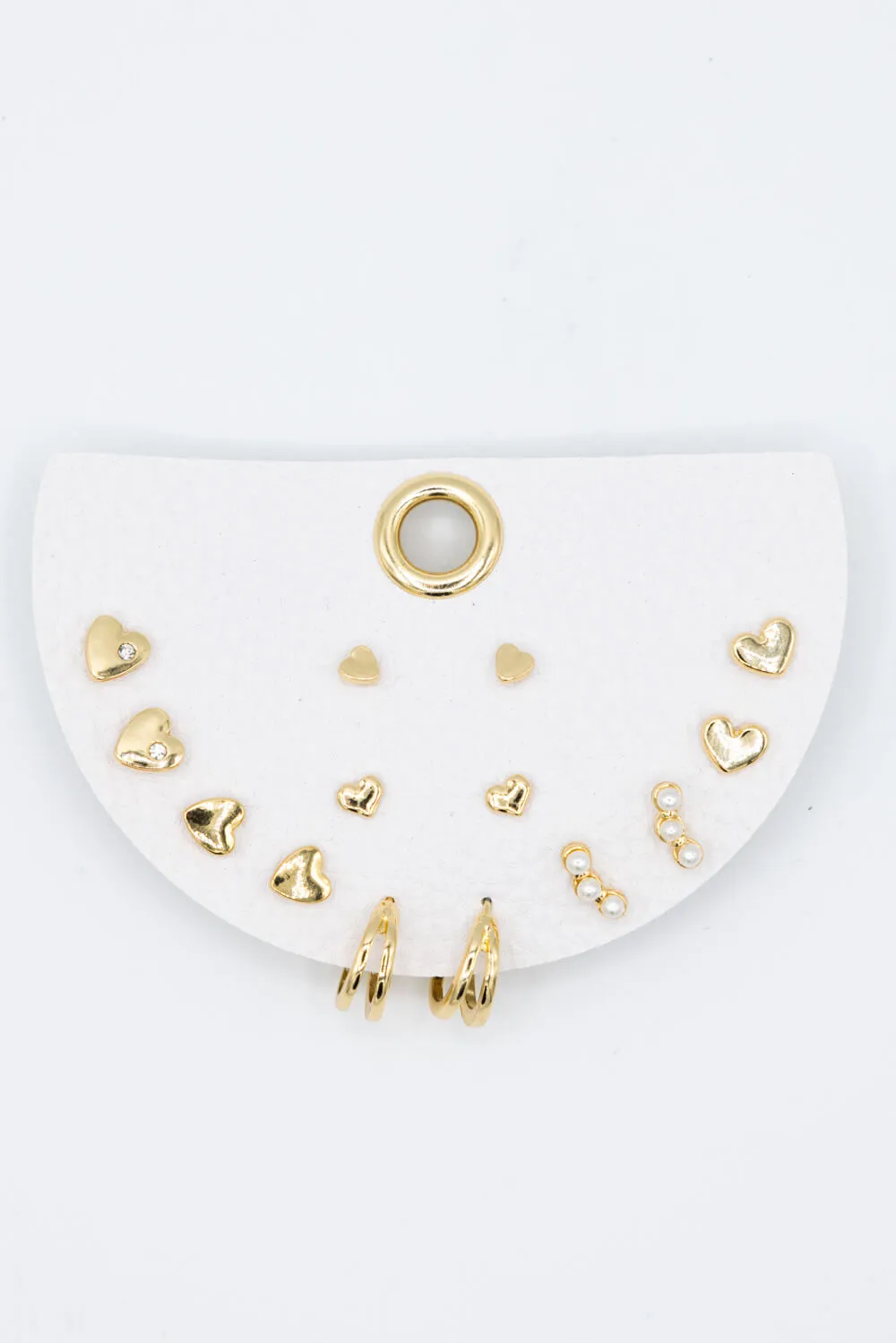 Seven Pair Stud Heart Earrings Set for Women in Gold | OEF043-GDCRM